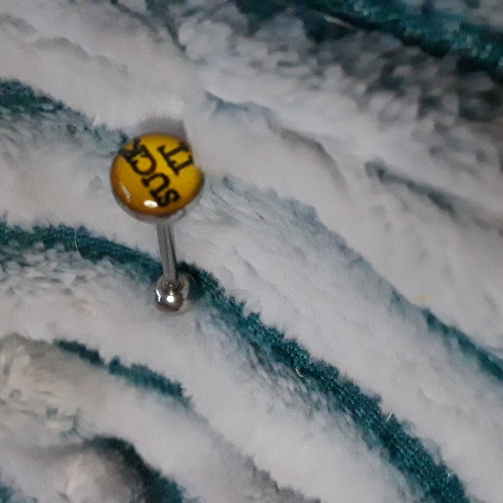 Suck it logo tongue ring New - Picture 1 of 2